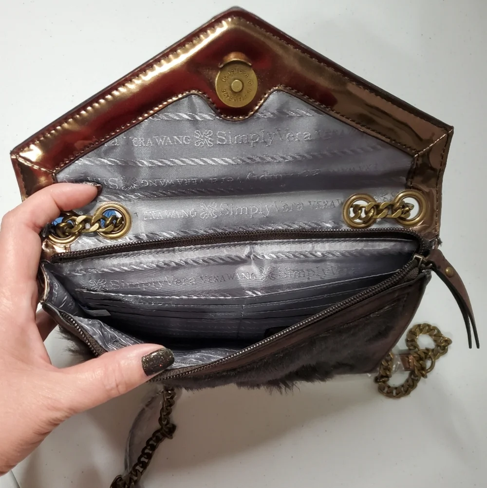 NWT SIMPLY VERA WANG Dark‎ BROWN Faux Fur CROSSBODY BAG